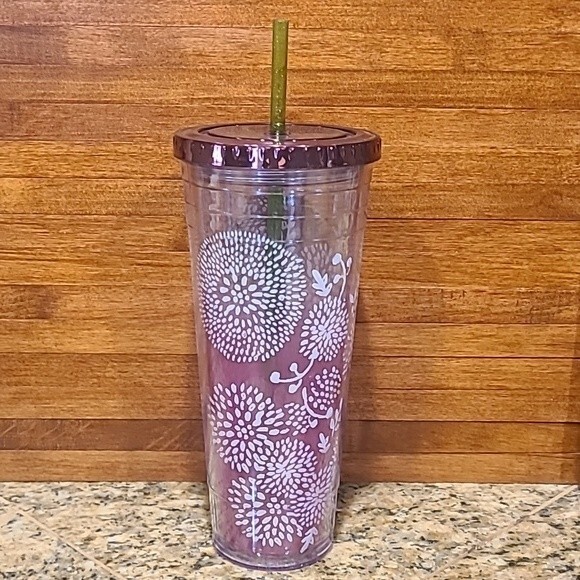 2012 STARBUCKS DANDELION BLOSSOM FLORAL DESIGN 24oz COLD CUP TUMBLER ACRYLIC - Picture 2 of 8